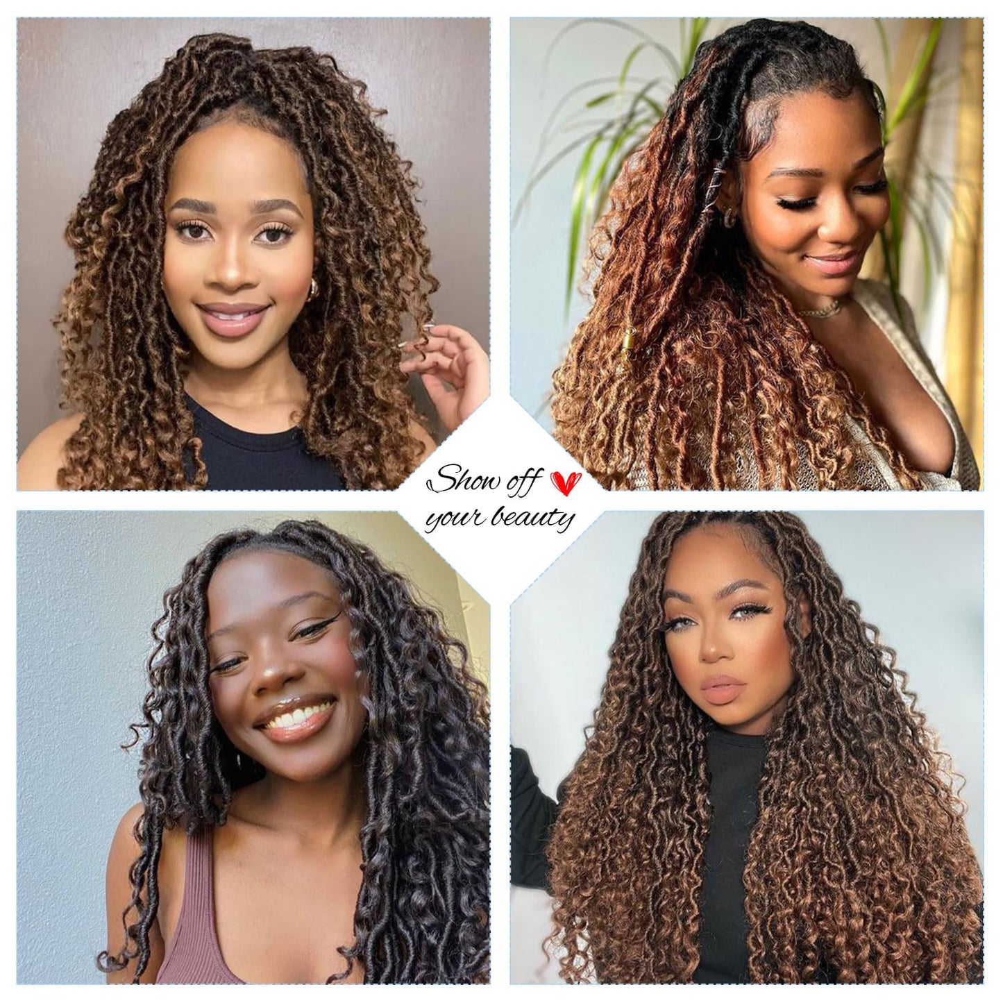 8 Packs Boho Faux Locs Crochet Hair 18 Inch Crochet Soft Locs with Curly Ends Pre-looped Goddess Locs Crochet Hair for Black Women 1B/30/27 Boho River Locs Crochet Hair