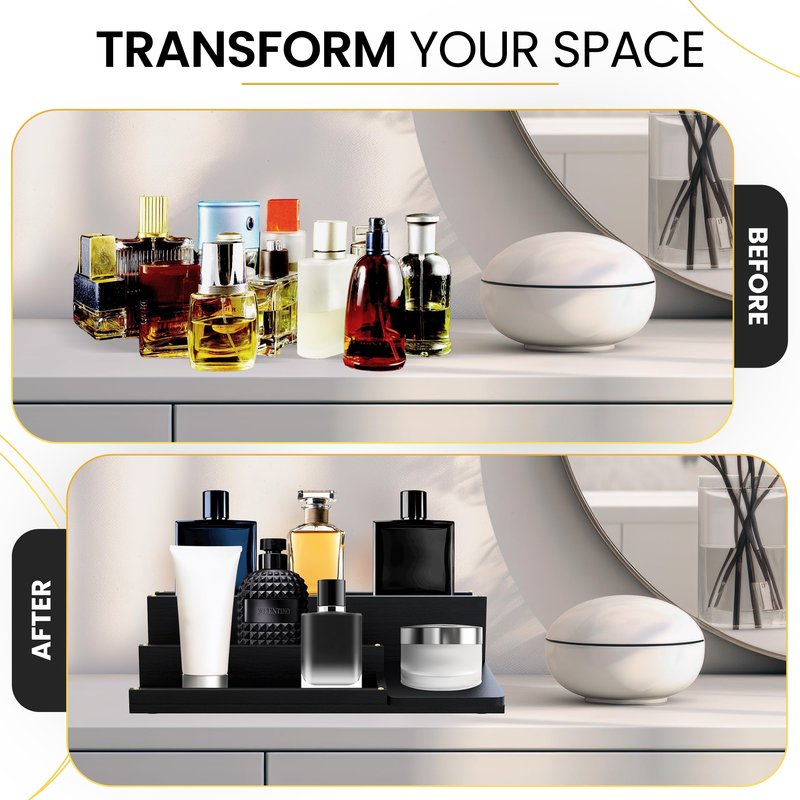 Cologne Organizer for Men - 3-Tier Solid Wood Cologne Stand with Hidden Compartments, Multi-Purpose Perfume Organizer and Display Shelf for Organizing Accessories, Ideal Gift for Men, Anniversary Gift