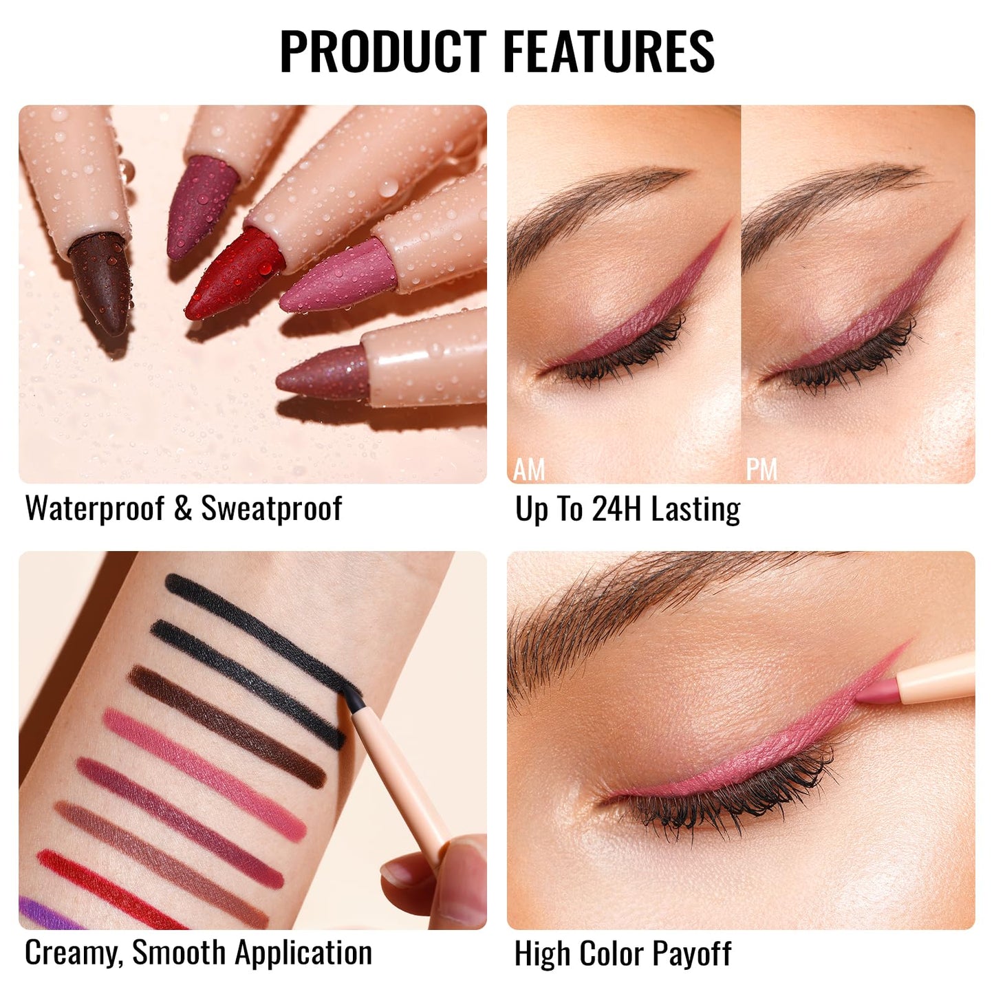 Oulac Blue Eyeliner Pencil, Waterproof Retractable Eye Liner Pen, Smooth and Creamy Eye Makeup for Precision Application Vegan & Cruelty-Free, 10 Free Spirit