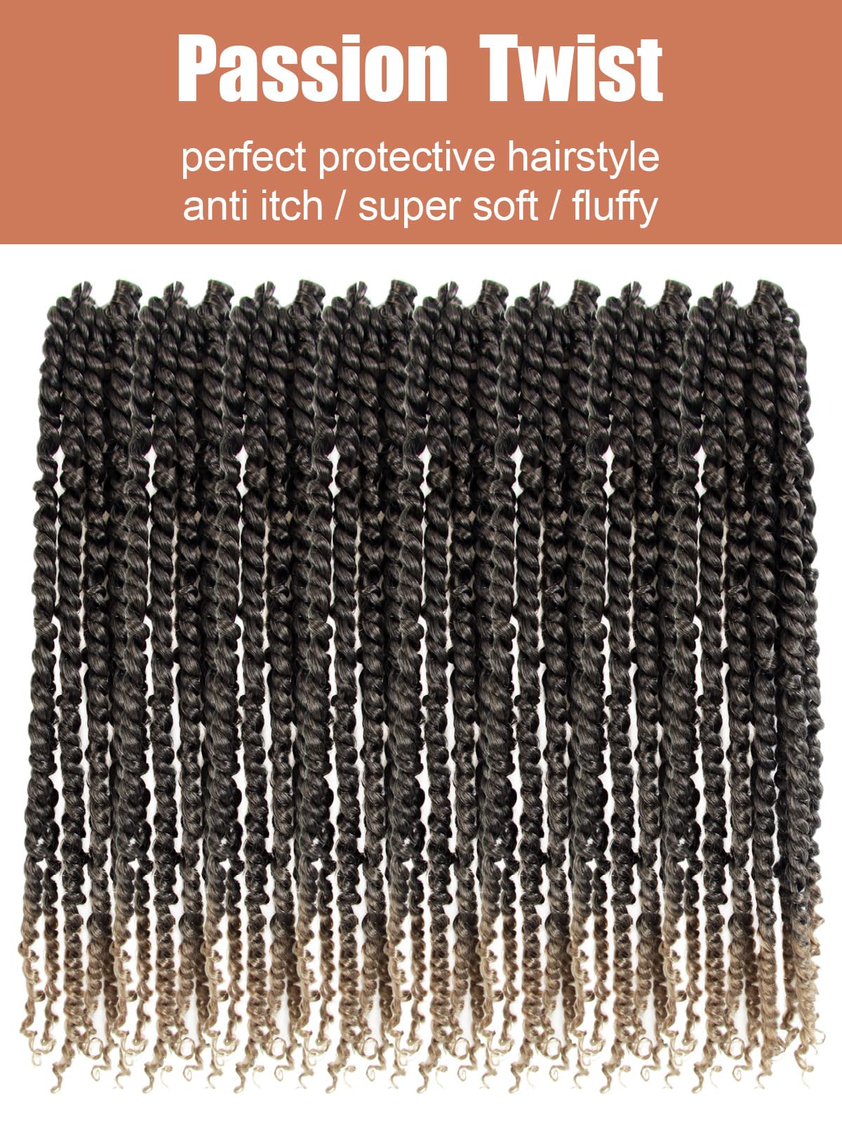 KAVSORAPI Passion Twist Hair,24 Inch Passion Twist Braiding Hair,Long Pre Looped Crochet Twist Jumbo Pre-twisted Two Strand Braids 8 Packs (1B/Natural Black)