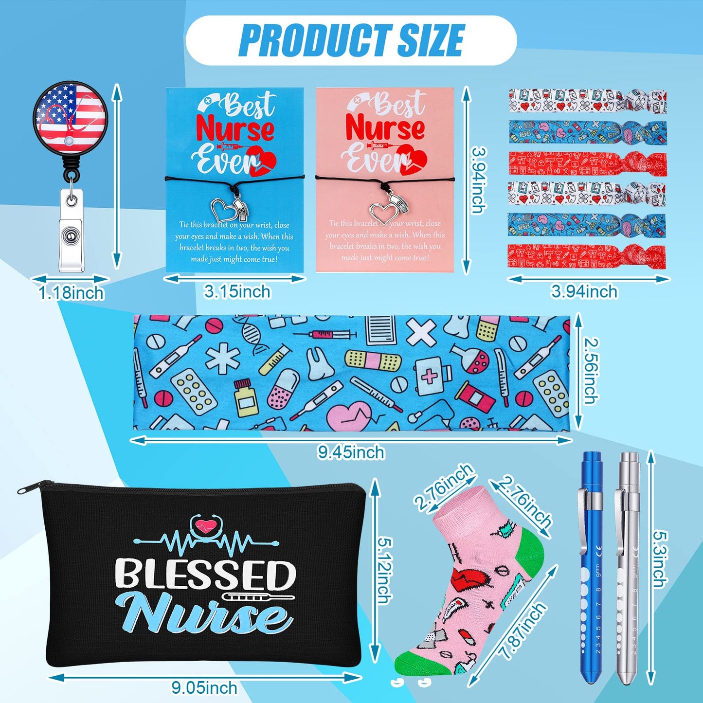 72 Pcs Nurse Week Gifts Bulk 2026,Nurses Appreciation Gift Set for Women Socks Makeup Bag Penlight Badge Reels Headband Bracelet Hair Rope for Graduation Gratitude Employees Doctor Hospital Staff Team