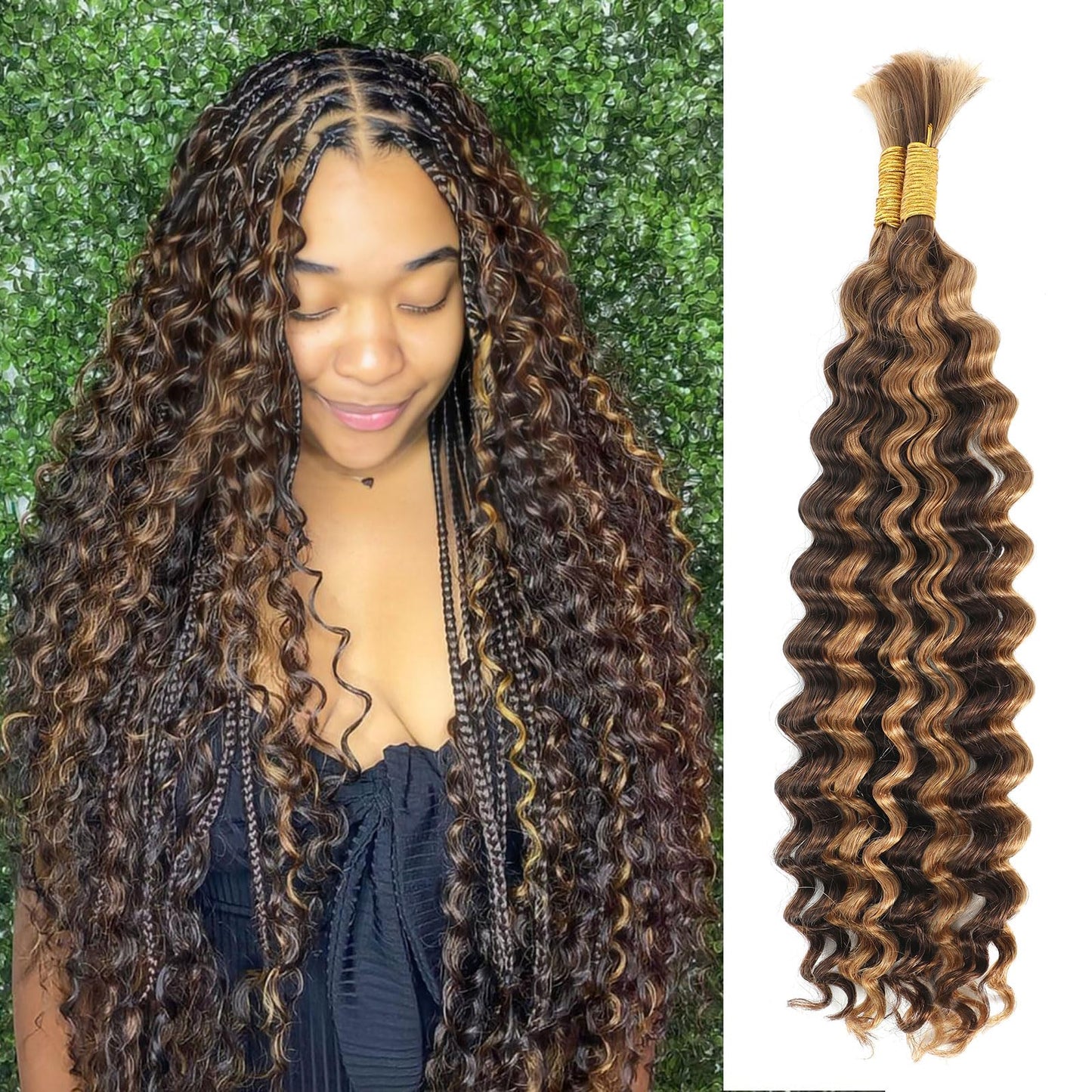 Deep Wave Bulk Bundles Human Hair for Braiding Crochet Hair for Bohemian Box Braids DSEKCAIN Highlight 100 Grams (2 of 50g)16 inch P4/27#