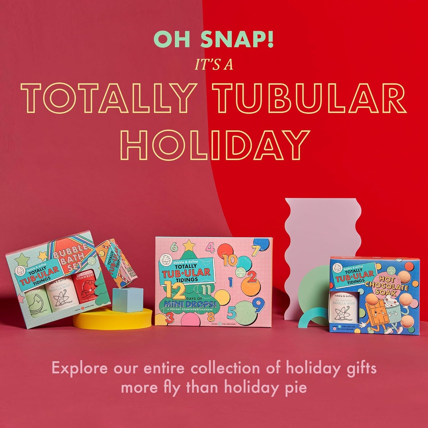 Totally Tub-ular Tidings Bubble Bath Set | 3-in-1 Mixable Bubble Bath, Body Wash & Shampoo - Strawberry, Honeydew & Vanilla