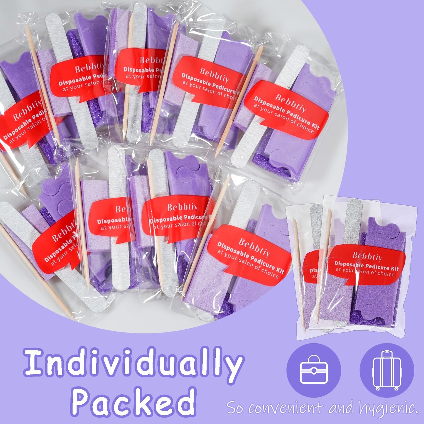 Disposable Pedicure Kit Sets, 5 in 1 Nail Salon Manicure Pedicure Kit Professional, Nail File, Pumice Pad, Mini Buffer, Toe Separator, Wood Stick, Individually Package (50, Count, 80/100 Grit)