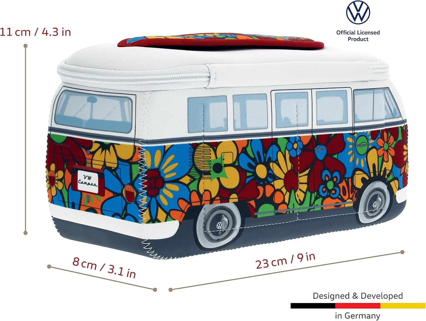 Volkswagen Neoprene Makeup Bag - Universal Travel Pouch for T1 Campervan Bus | Floral Design, Small Size