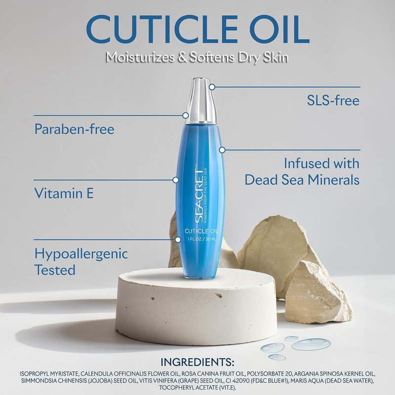 SEACRET Cuticle Oil with Precision Dropper Applicator - Fast-Absorbing for Dry, Cracked Nails, Non-Greasy Nail Care Treatment with Dead Sea Minerals, Calendula, Rosehip & Vitamin E, 1 Fl Oz / 30 ml