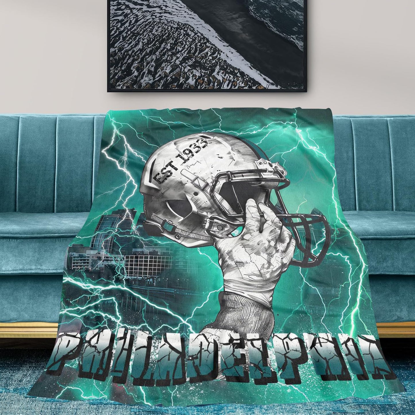 Football City Blanket Gifts for Men Cozy Throw Flannel Blanket for Sofa Couch 60x50 Inches Sport Style Blanket for Men Football Lovers Fan Gifts