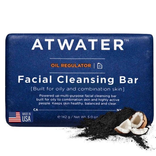 ATWATER Oil Regulator Charcoal Facial Cleansing Bar for Oily to Combination Skin, Sulfate-Free Rich Lathering Face Wash with Charcoal and Coconut - 5 oz