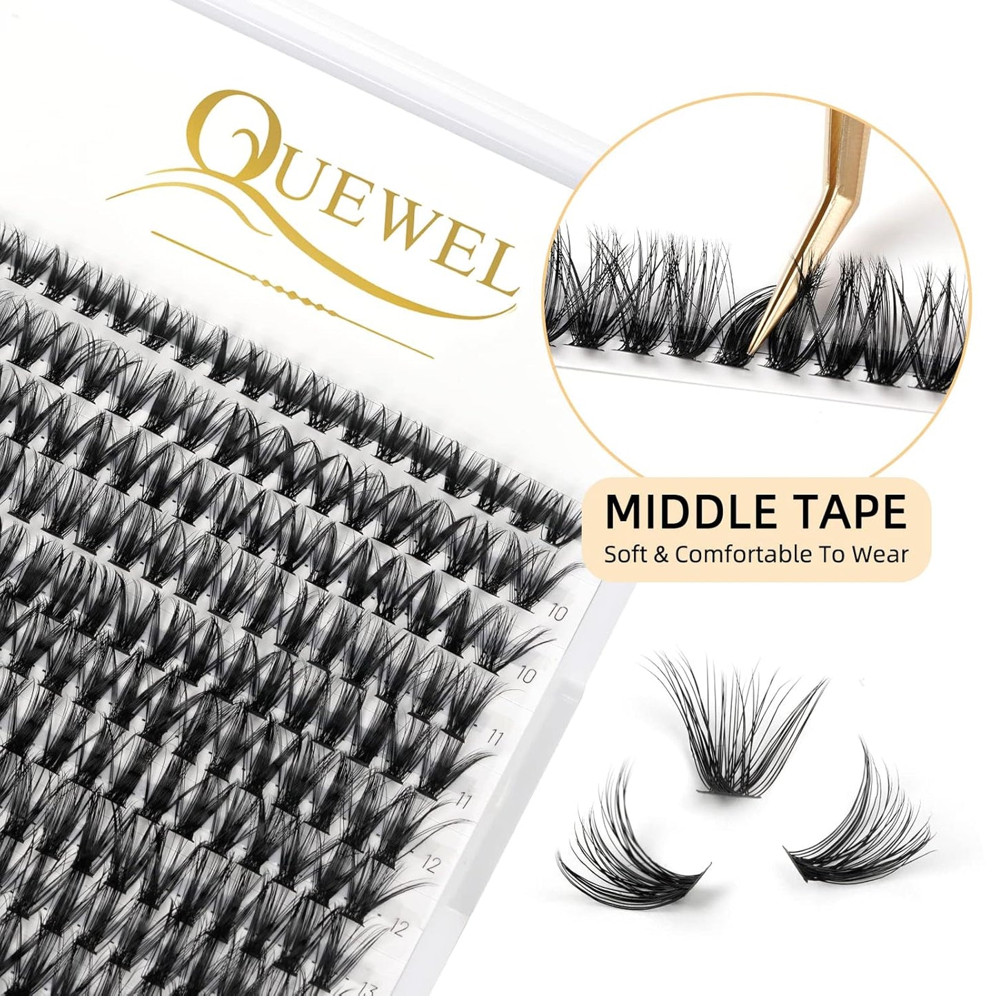 QUEWEL Cluster Lashes - 240 Pcs Individual 40D 0.07D Curl Mix 8-14mm Soft & Natural Eyelash Extensions for DIY Home Use