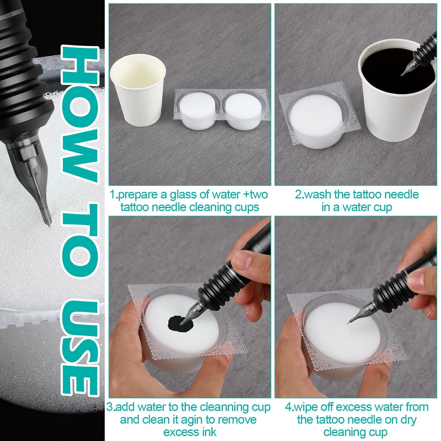 Heigble 72 Pcs Dip Foam Rinse Cup Disposable Dip Cups Cleaning for Needles Tip Professional Cartridge Foam for Blending Rinsing Diluting Drying Ink