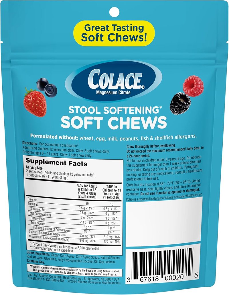 Colace Stool Softener Chews - Gentle Constipation Relief | 42 Count, Mixed Berry Flavor