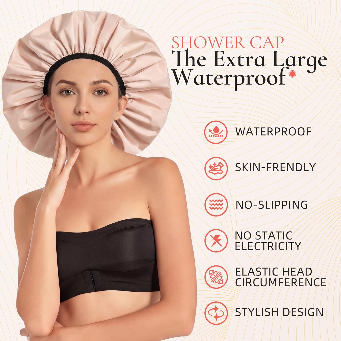 Edoneery Extra Large Reusable Waterproof Shower Cap for Women