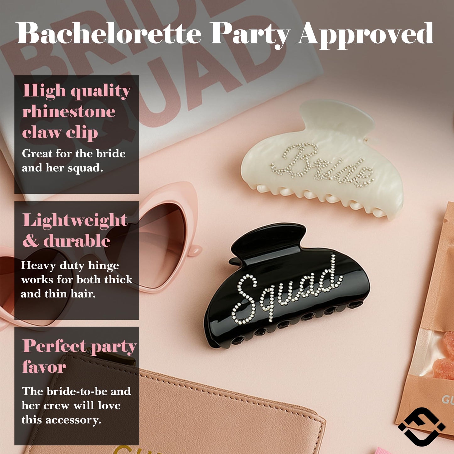 Funky Junque Bride Claw Clip Set - Bachelorette Party Favors, Bridal Shower Bridesmaid Hair Clip Gifts - 6 Pack - 1 Bride & 5 Squad