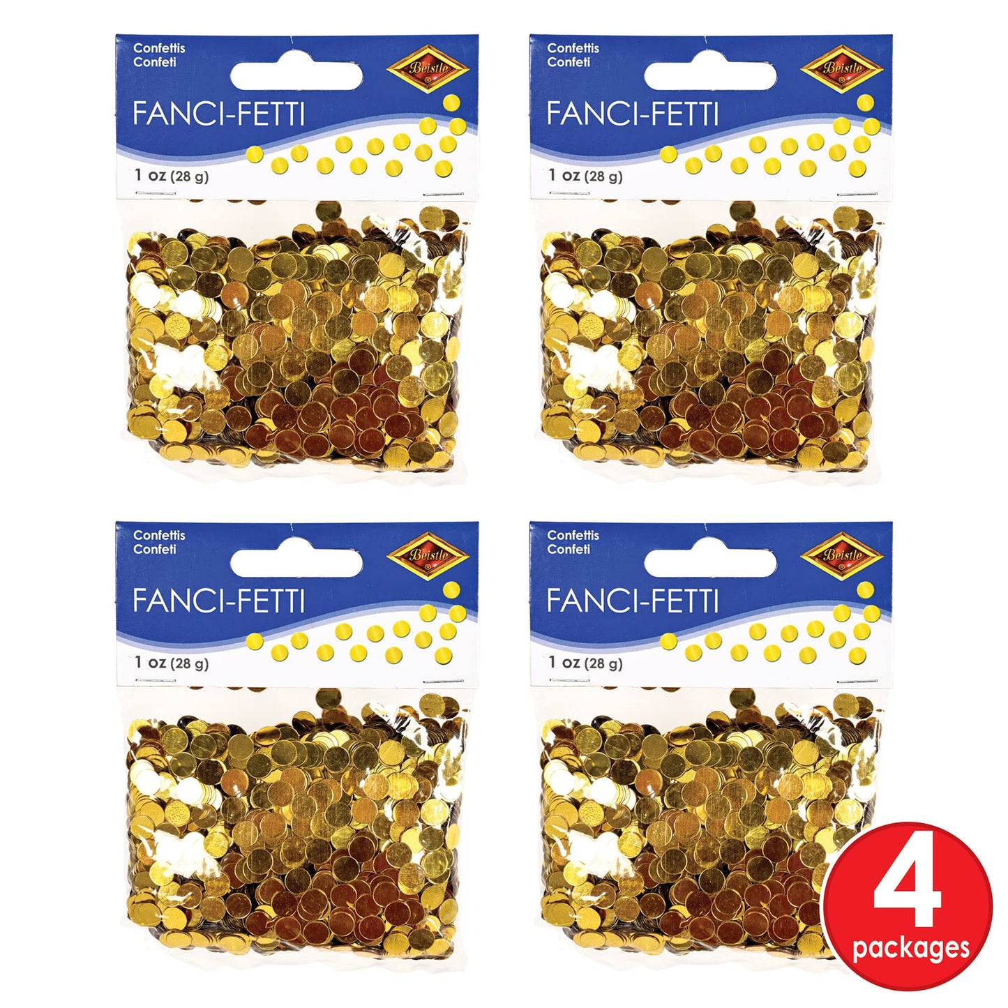 Beistle , 4 Packages Fanci Fetti Dots, 1 Ounce of Confetti in Package, Total of 4 Ounces of Confetti (Gold)