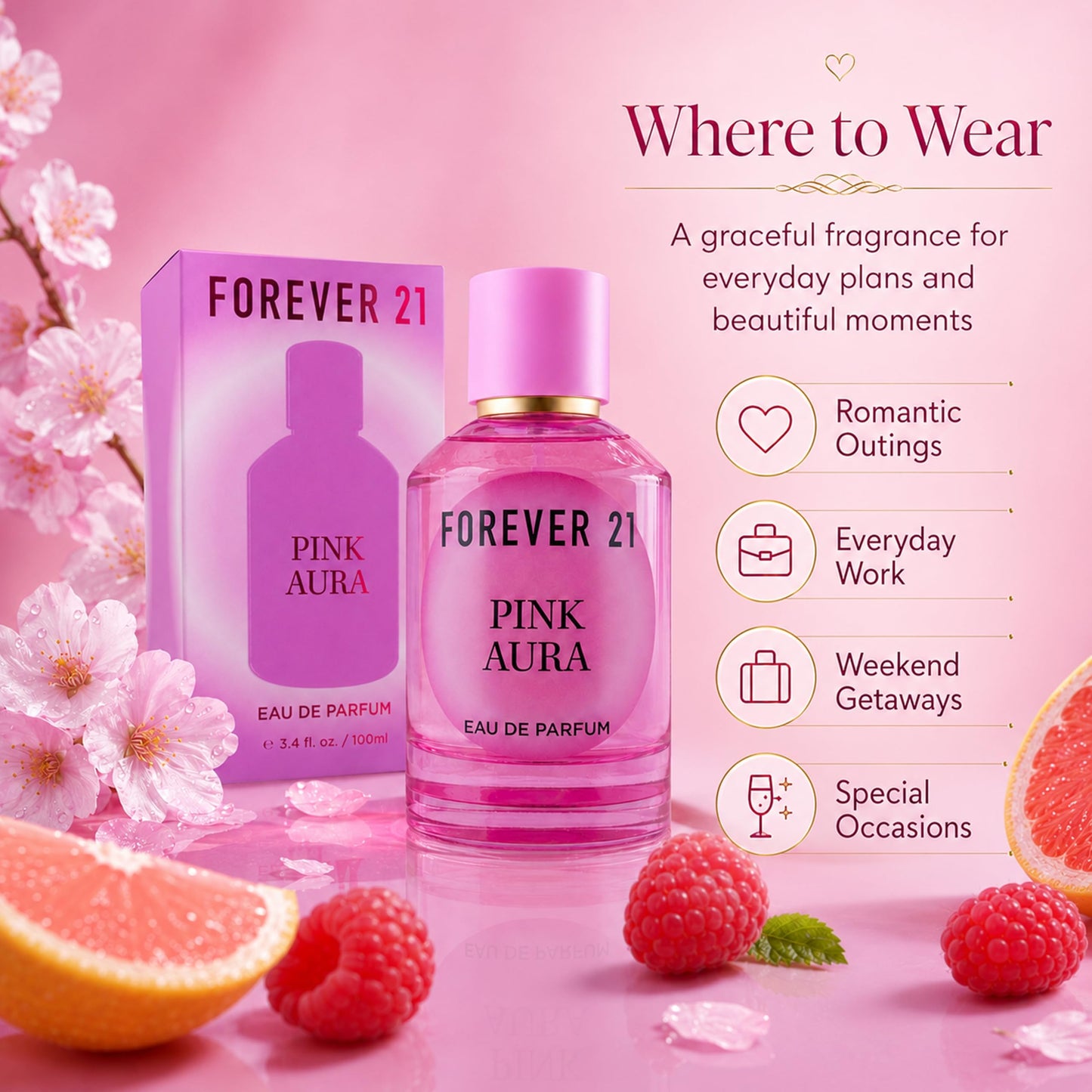 Pink Aura Eau de Parfum 3.4 fl. oz. for Her, by Forever 21