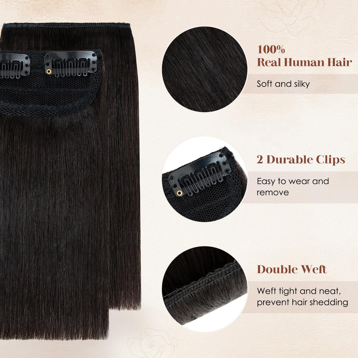 Charites Clip in Hair Extensions Real Human Hair Short Extensions for Women Adding Volume 2 Pcs Invisible Clip on Hairpieces with Thinning 10 Inch Natural Black