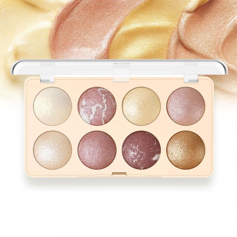 K'APEINE 8 Colors Baked Powder Palette, Pink Gold Brown Face Highlighter Eyeshadow Blush Contour Makeup Palette All Face Baked Makeup Kit Blendable Highlighter for Women Daily, Parties,Festivals-02#