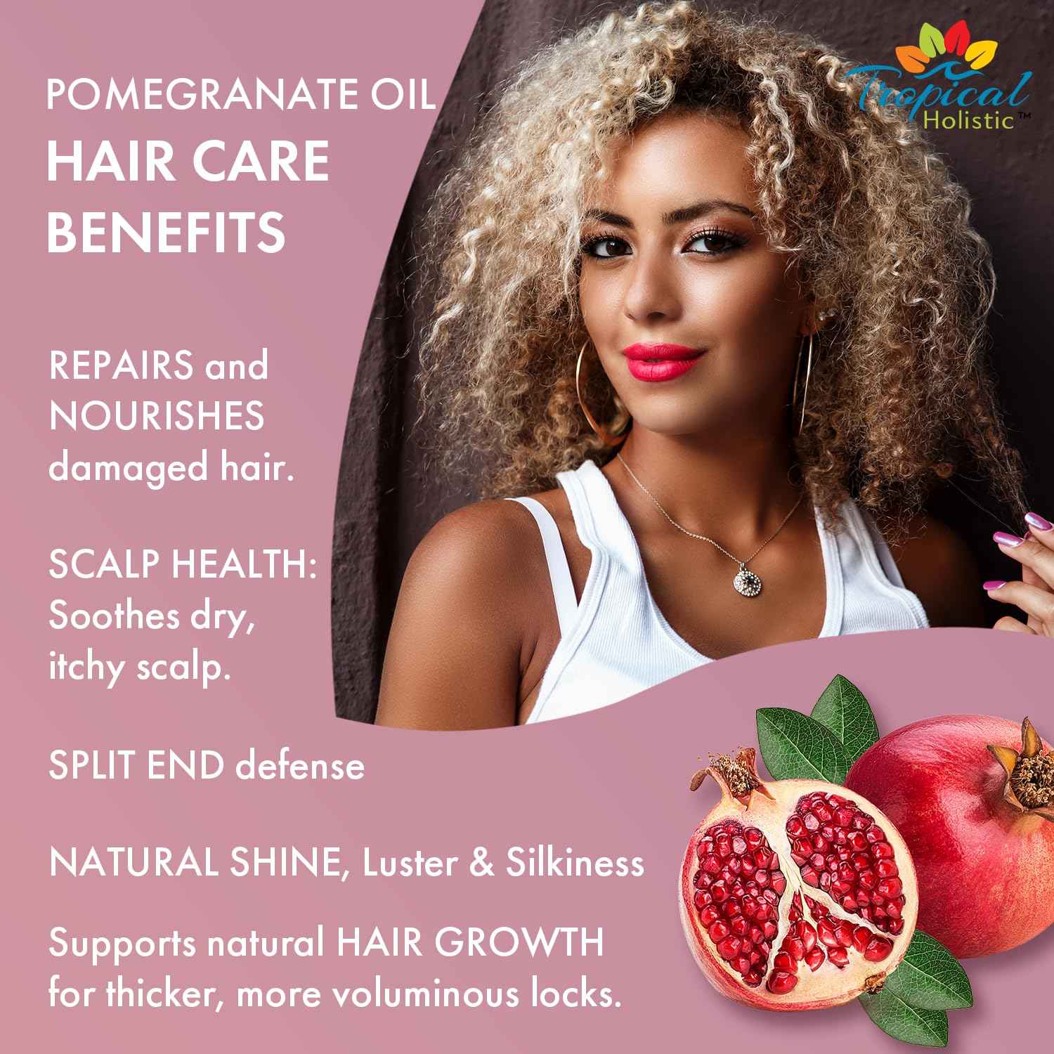 Tropical Holistic Pomegranate Seed Oil, 4oz - 100% Pure Natural Cold-Pressed Unrefined Pomegranate Oil:Skin Moisturizer for Face, Hair, DIY, Men's Beard & Women's Skin Care