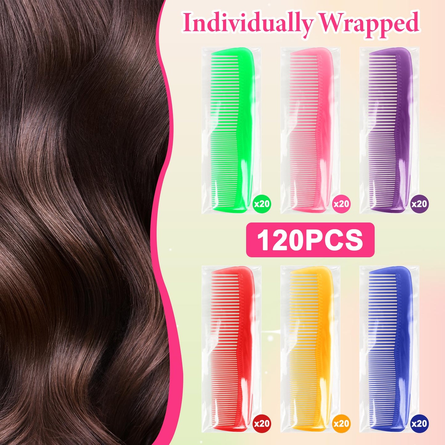 NICEMOVIC 120 Packs Hair Comb Bulk Set, Pocket Travel Hair Combs for Operation Bulk Christmas Child, Colorful Coarse & Fine Tooth Comb for Women, Individually Wrapped Bulk Comb for Homeless Charity