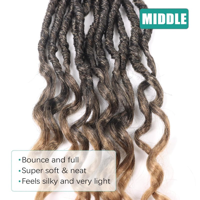 Faux Locs Crochet Hair 14 Inch Pre Looped Goddess Locs Crochet Hair 8 Packs Short Soft Faux Locs Crochet Hair Deep Wave Crochet Hair with Curly Ends Hair Extensions (14 Inch, T27)