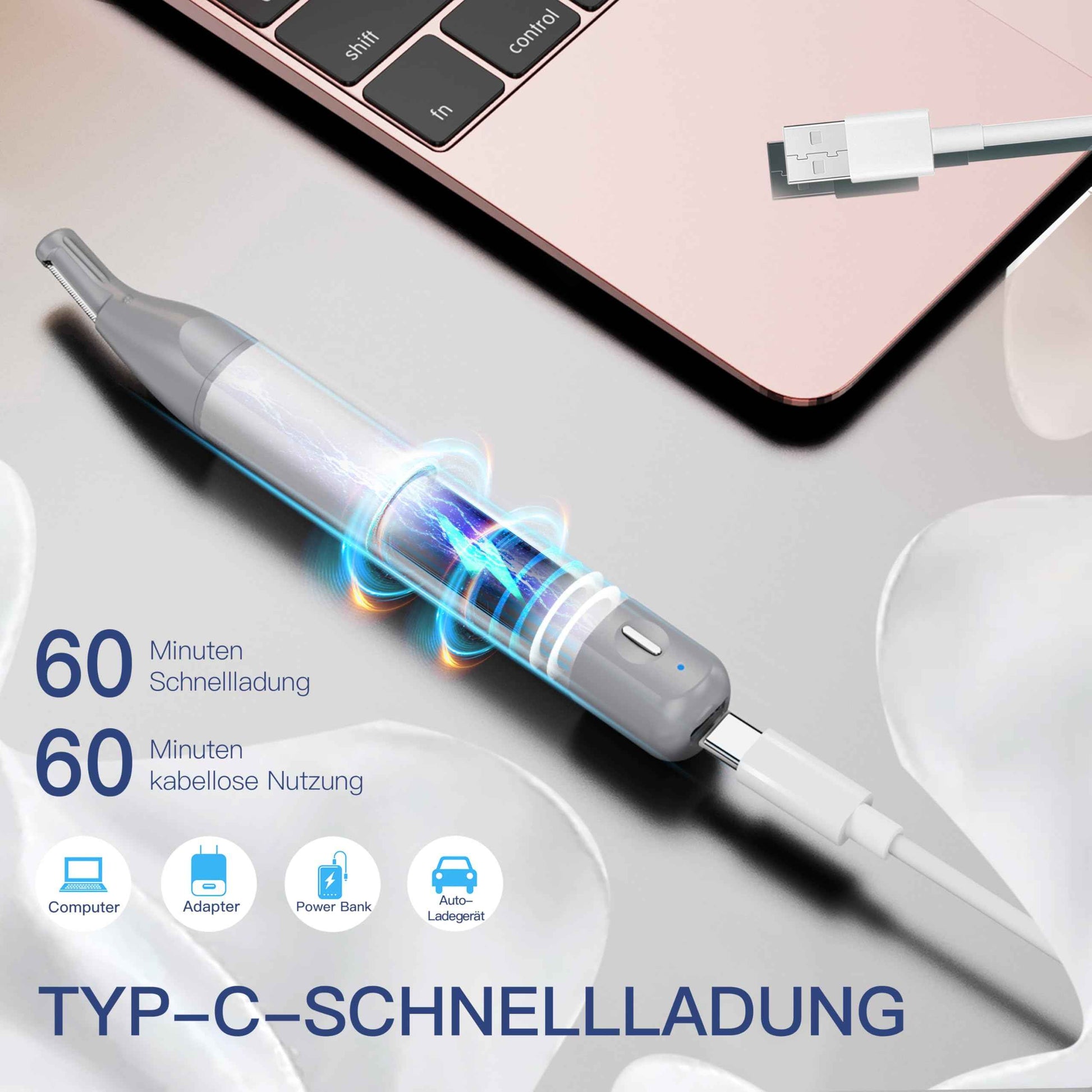 Nose Hair Trimmer for Women 3in1 Facial Hair Removal Trimmers- Rechargeable, Waterproof, Portable with Travel Bag- Trims Nose, Ear, Eyebrow, Peach-Fuzz, Lips, Chin Face Hair Remover (Silver Grey)