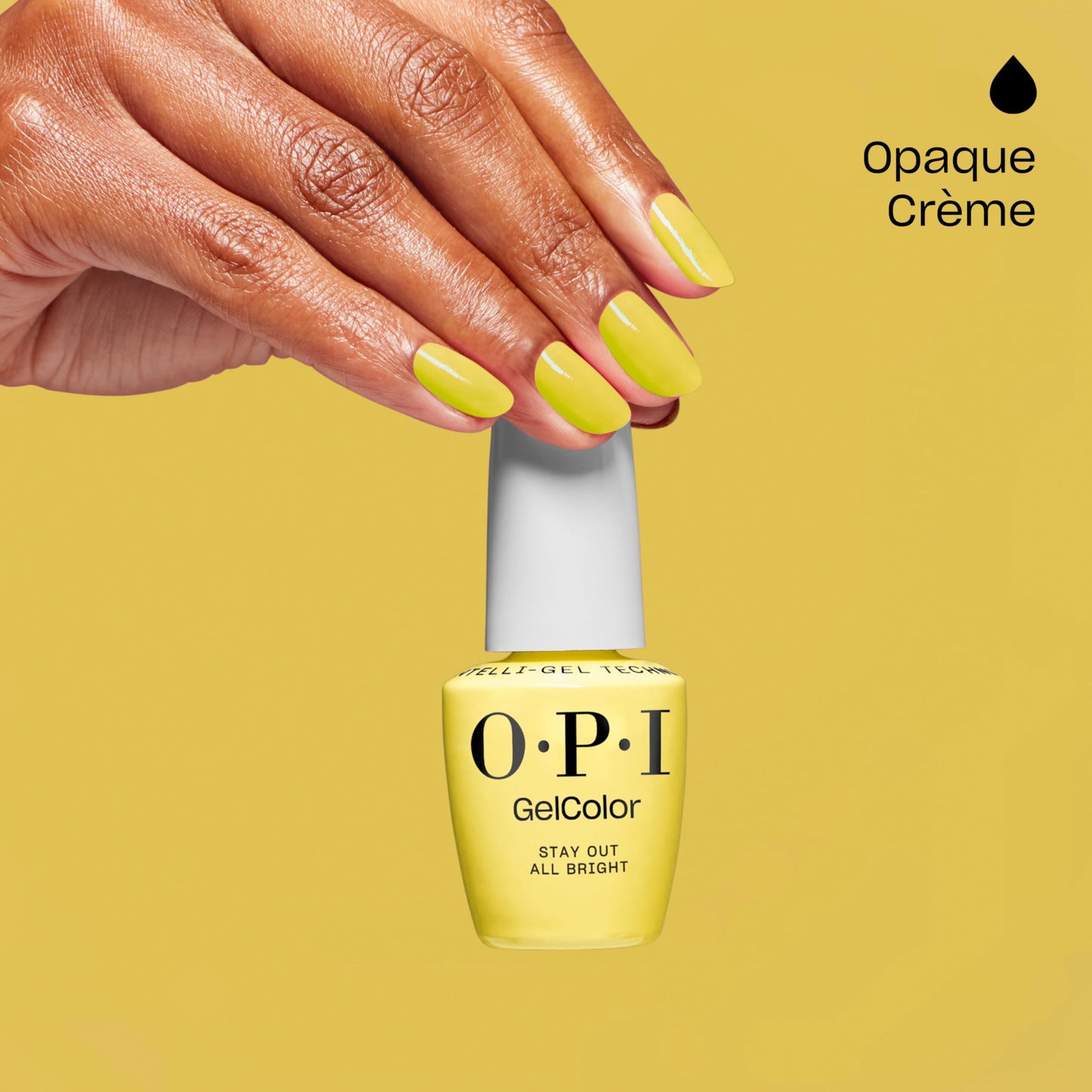 OPI GelColor Stay Out All Bright | Opaque Bright Vivid Yellow Crème LED Cure Gel Nail Polish | Salon-Quality Shine, Long-Lasting Wear | Vegan & HEMA Free | 0.5 Fl Oz
