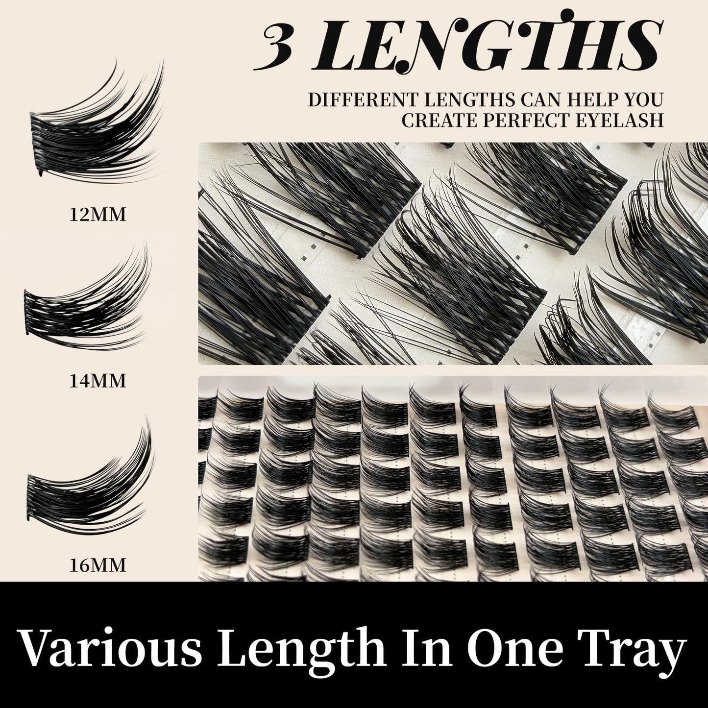 JILASACE KIBY DIY Lash Extension Kit, 144-Piece D Curl Cluster Lashes 12-16mm with Bond and Seal, Remover and Applicator, Natural Wispy Style for Beginner-Friendly At-Home Use