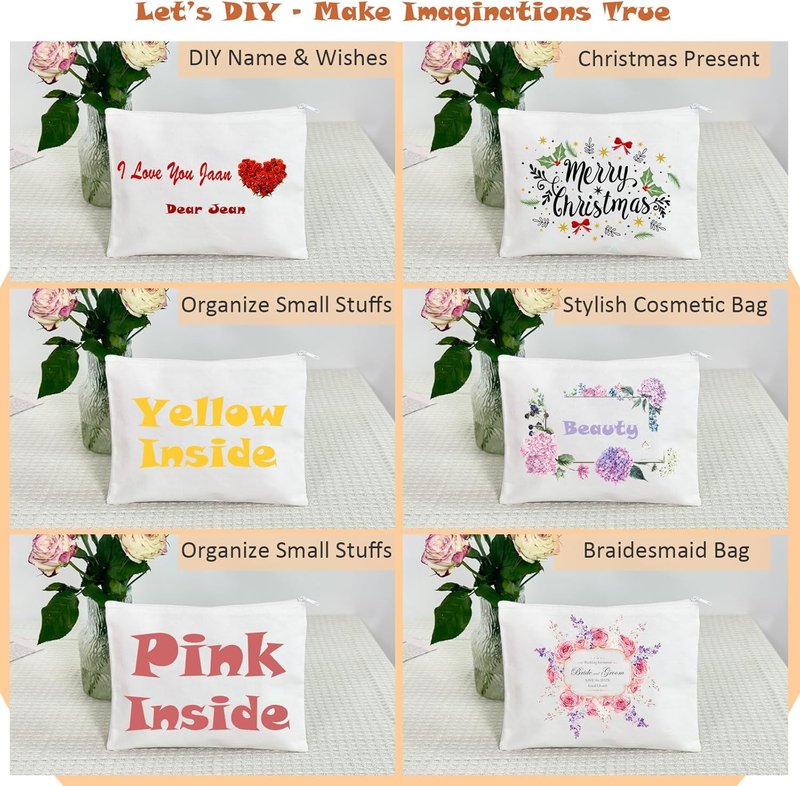 Koolmox Makeup Bag | 20-Pack White Cotton Canvas Pouches - Multipurpose Zippered Travel Toiletry & Craft Bags