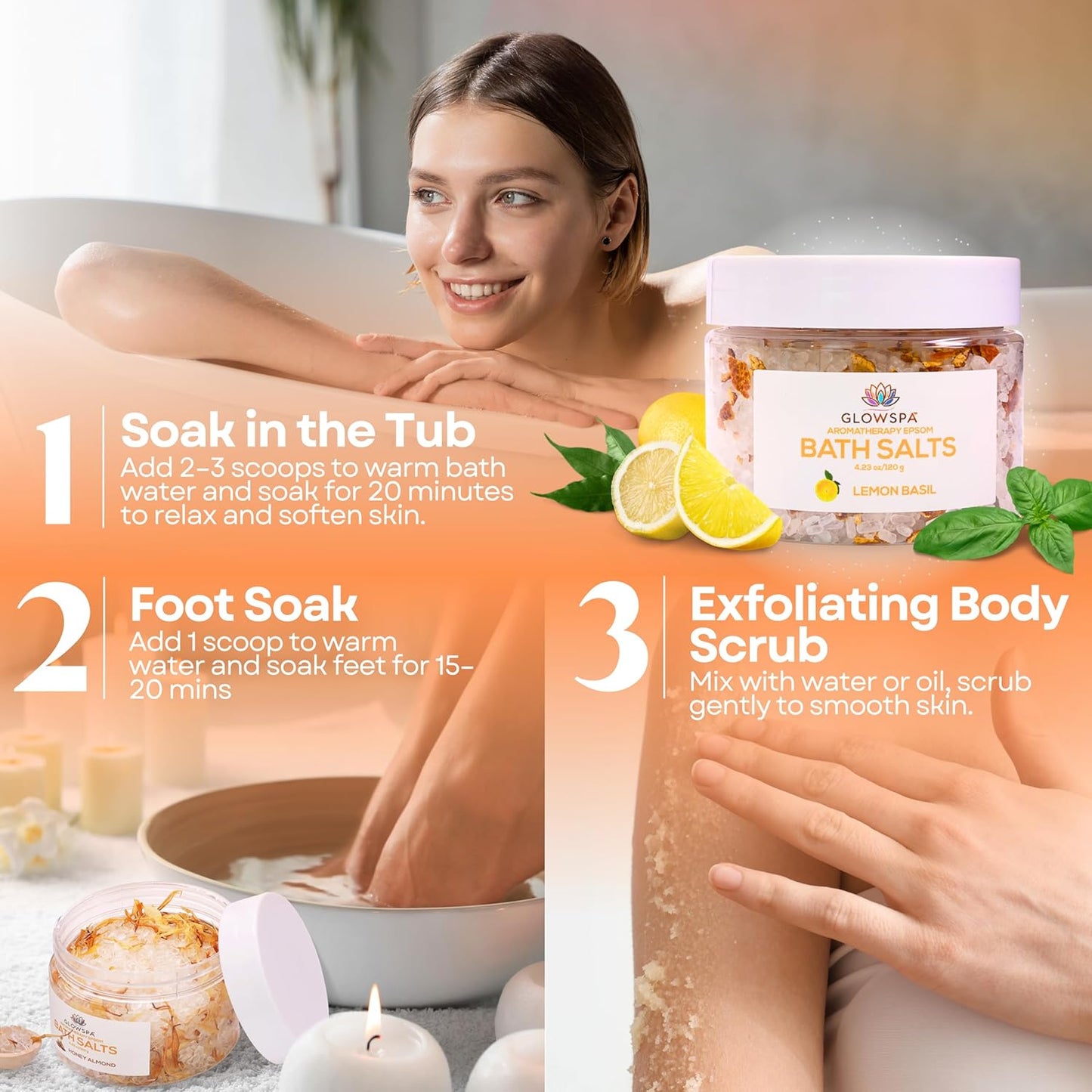 Epsom Salt Bath Soak Gift Set - 6 Relaxing Scented Bath Salts | Lavender, Rose, Chamomile, Eucalyptus, Coconut, Orange