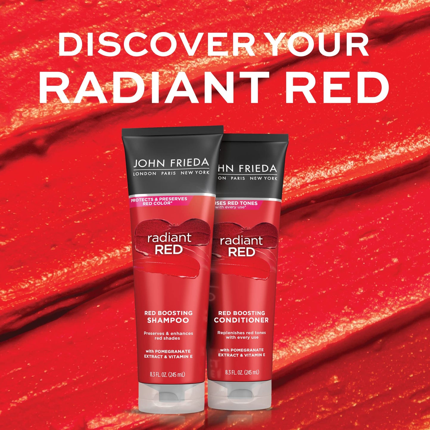 John Frieda Radiant Red, Red Boosting Shampoo, Enhances and Protects Red Tones with Pomegranate Extract and Vitamin E for Natural or Color-Treated Red Hair, 8.3 Oz