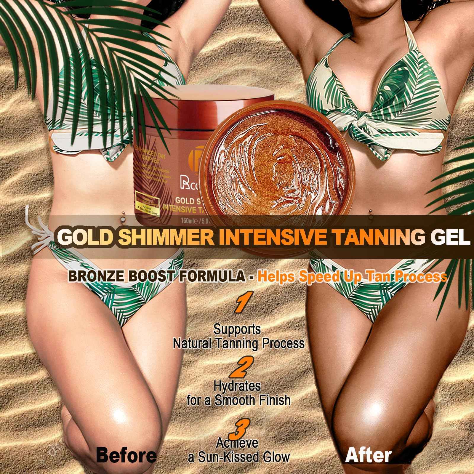 Golden Shimmer Tanning Accelerator Gel - Intensifies Natural Tan Under Sun/Beds | With Carrot Oil & 2% DHA | Water-Resistant | 5 Fl Oz