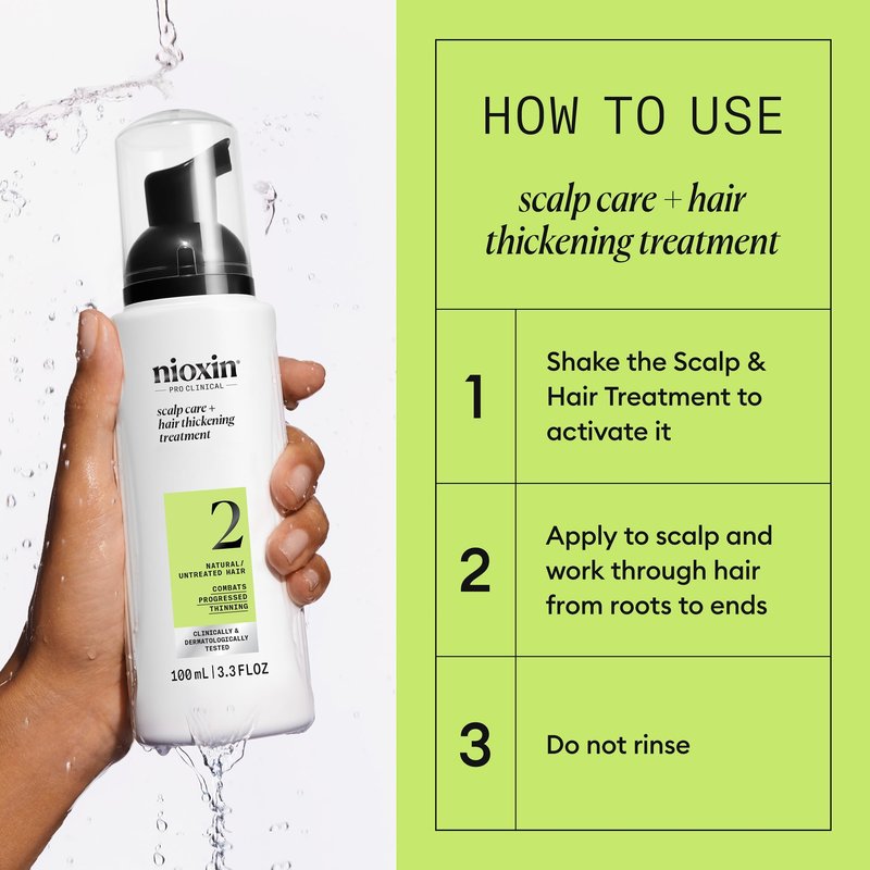 Nioxin Scalp + Hair Thickening System 2 Leave on Treatment | For Natural or Untreated Hair with Progressed Thinning | 3.4 Fl oz.