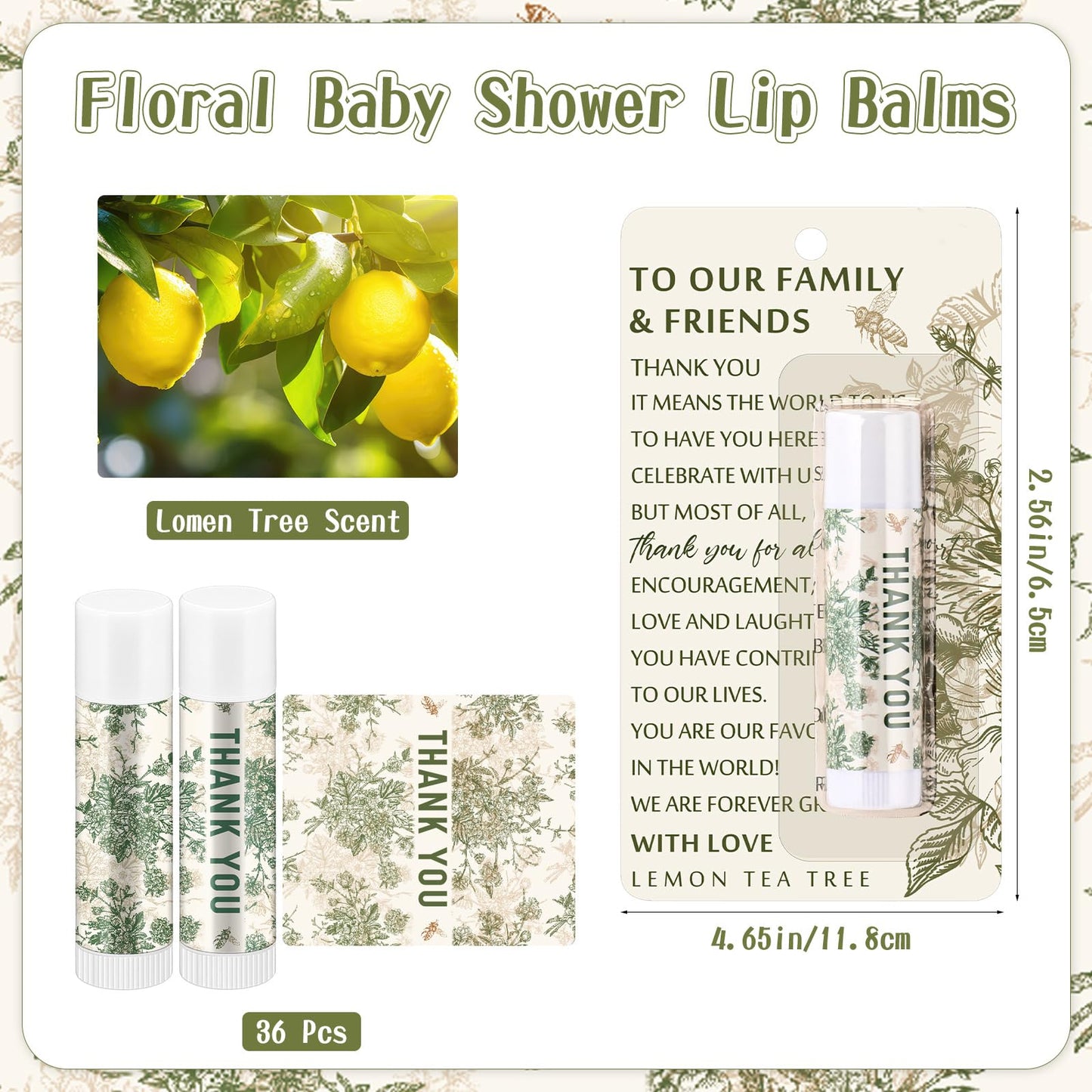 Swiffen 36 Pcs Green Chinoiserie Wedding Favor Gift for Guests Lip Balm Lemon Tea Tree Scent Baby Shower Favors for Gender Reveal Games Prizes Bridal Shower Party Supplies