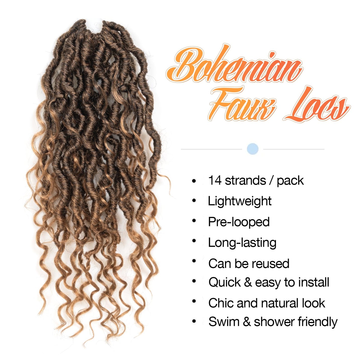 ToyoTress Boho Faux Locs Crochet Hair - 12 Inch 8 Packs Ombre Blonde Bohemian Locs Crochet Hair With Curly Ends for Black Women, Short Pre-looped Synthetic Braiding Hair Extensions（12 Inch, T27-8P)