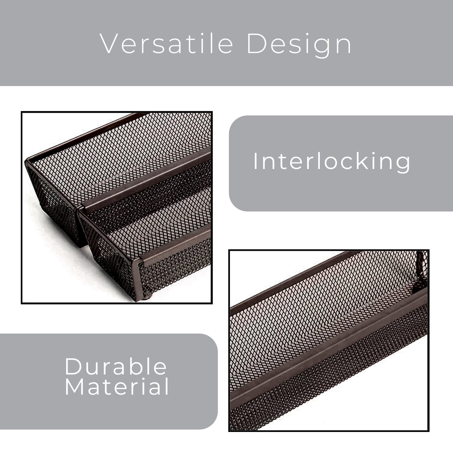 Smart Design Drawer Organizer - 12 x 3 Inch - Steel Metal Mesh Tray - with Interlocking Arm Connection - Utensils, Silverware, Organization - Kitchen - Bronze