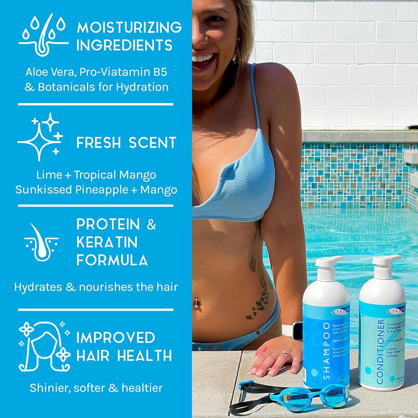 TRISWIM Hair Care Bundle - Swim Shampoo & Conditioner Set | 32 Fl Oz Each | Vegan, Paraben-Free, Aloe Vera