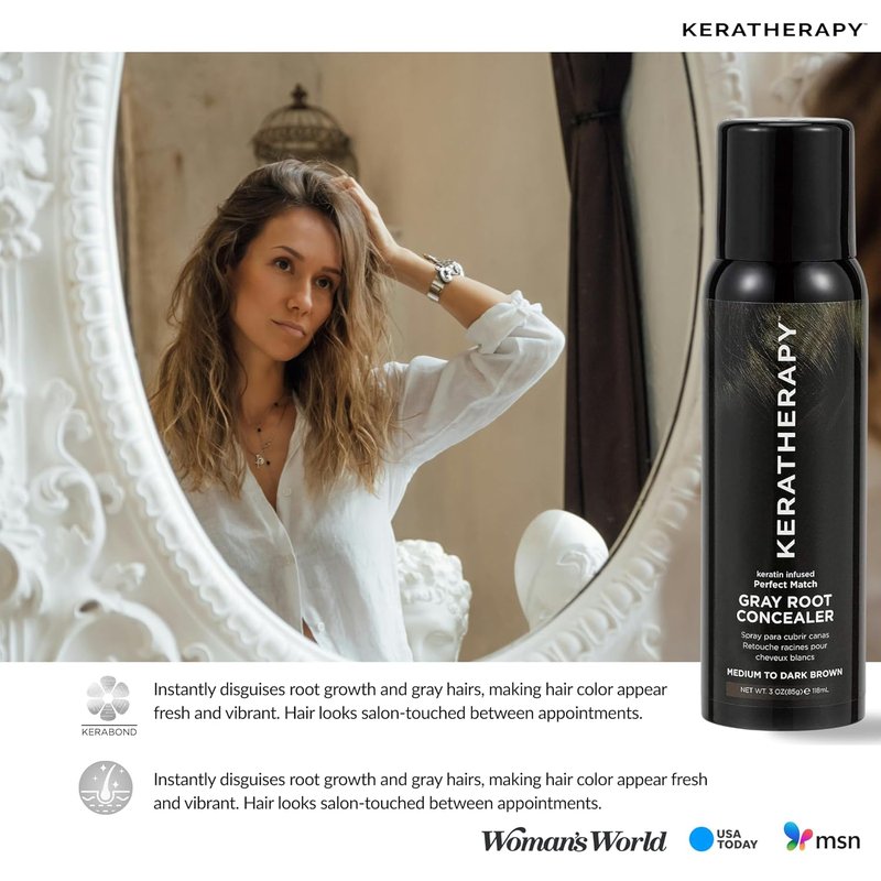 Keratherapy Gray Root Concealer Spray - Keratin Infused Hair Darkening Solution | Dark Brown, 3 oz