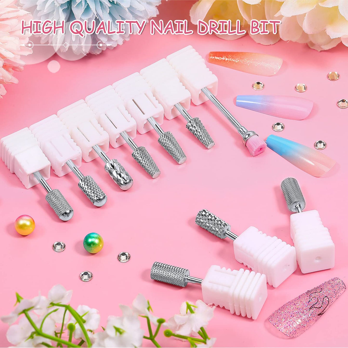 Honoson 10 Pcs Nail Drill Bits Set, 3/32 Inch Cuticle Tungsten Carbide Bit for Nail Drill Nails, File Remove Acrylic Gel Polish Manicure Pedicure Tool for Salon Home Supplies(Silver)