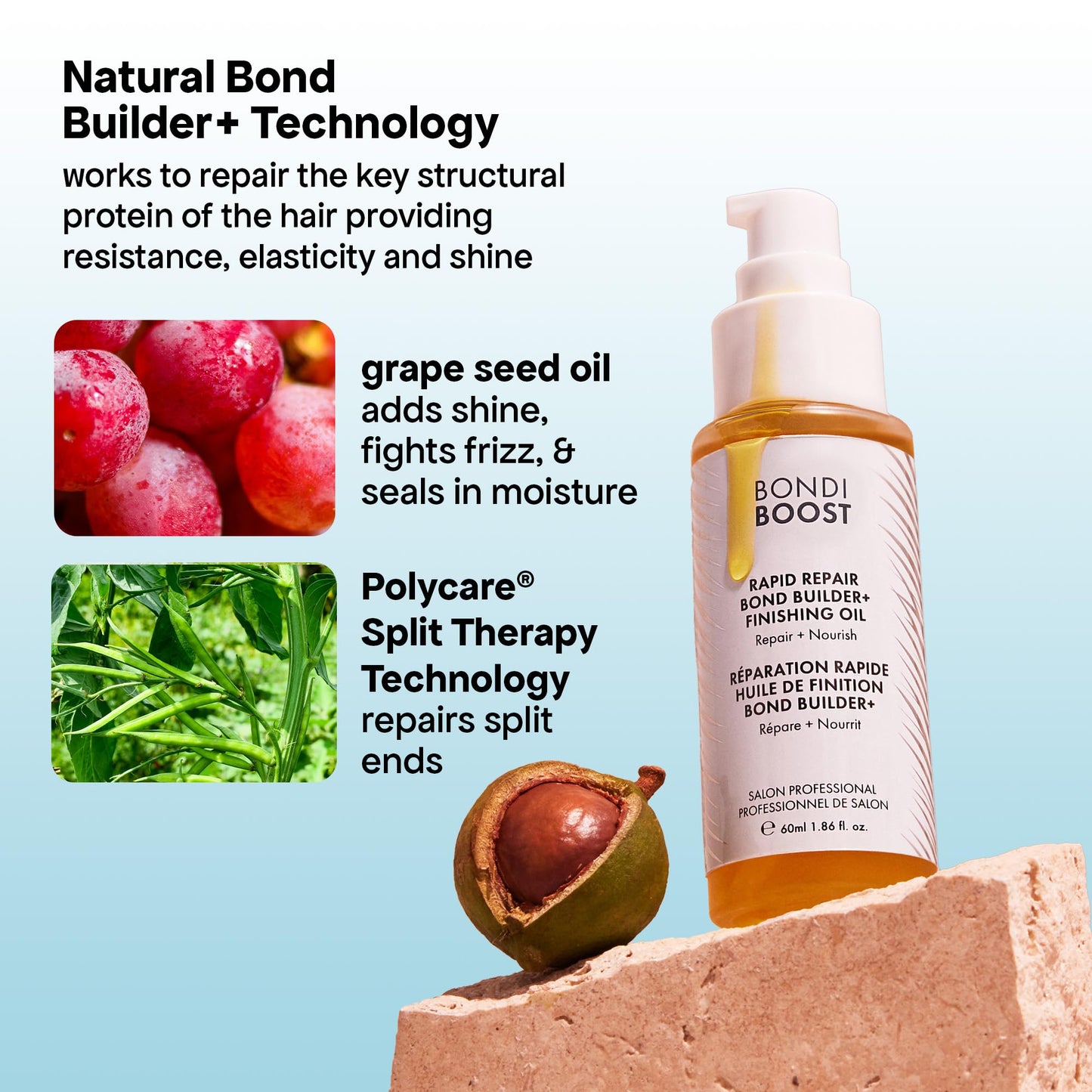 BONDIBOOST Rapid Repair Bond Builder Oil + Heat Protection [1.86 fl oz], Hair Oil for Damaged Hair, Strengthening & Nourishing Formula for Smoother + Healthier + Shinier Results