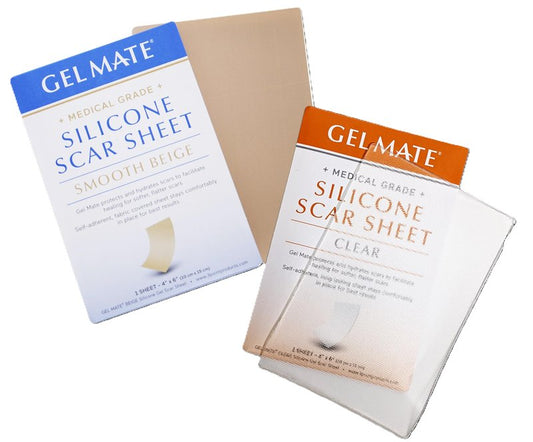 3-Point Products Gel Mate® Silicone Gel Sheet, Medical Grade, Smooth Beige or Clear, Self-Adhesive, Protective Healing Cover, 4x6 Inch
