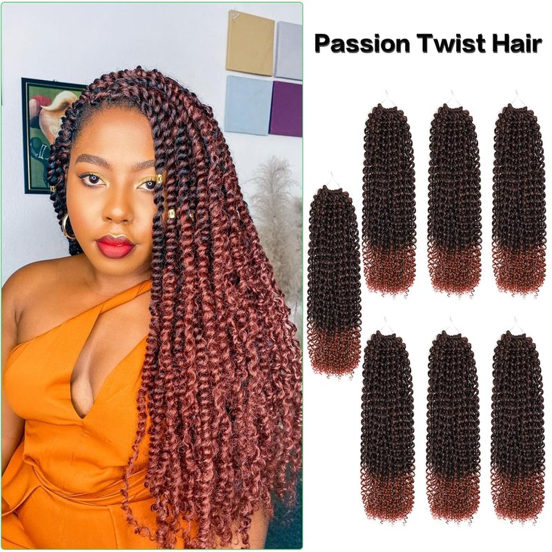 Passion Twist Crochet Hair - Water Wave Synthetic Braiding Hair for Butterfly Locs | 18 Inch, Pack of 7