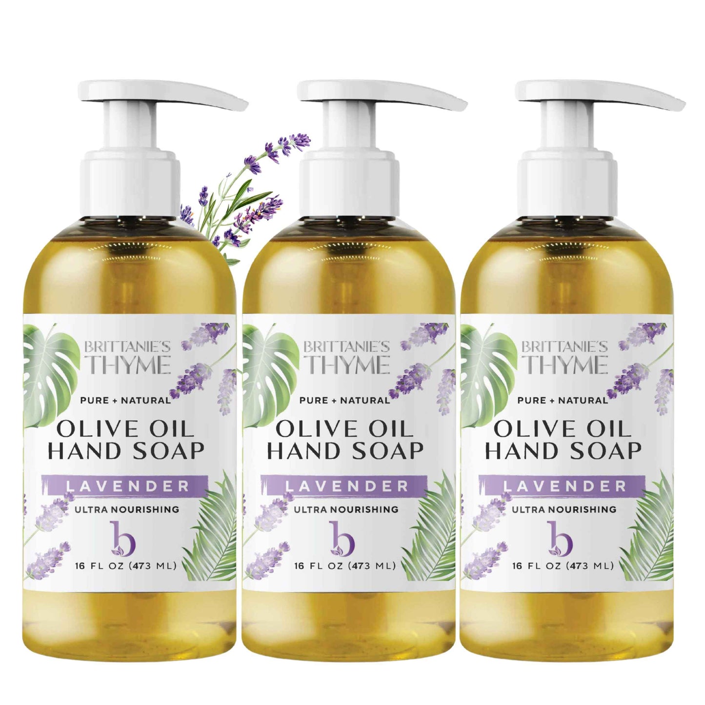 Brittanie’s Pure Castile Liquid Soap Refill, Lavender, 16 Ounce 3 Pack | Dish Soap, Hair & Body, Home, Gentle and Pure, Made with Natural Luxurious Oils, Vegan & Gluten Free Non-GMO