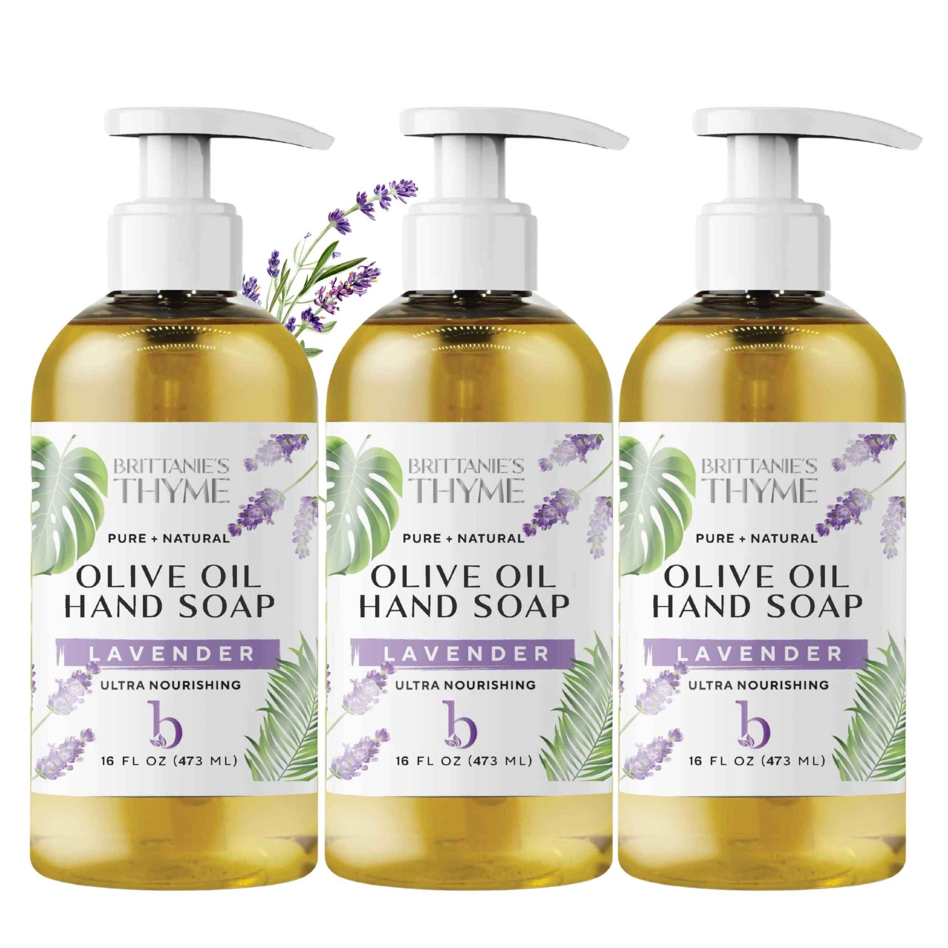 Brittanie’s Pure Castile Liquid Soap Refill, Lavender, 16 Ounce 3 Pack | Dish Soap, Hair & Body, Home, Gentle and Pure, Made with Natural Luxurious Oils, Vegan & Gluten Free Non-GMO