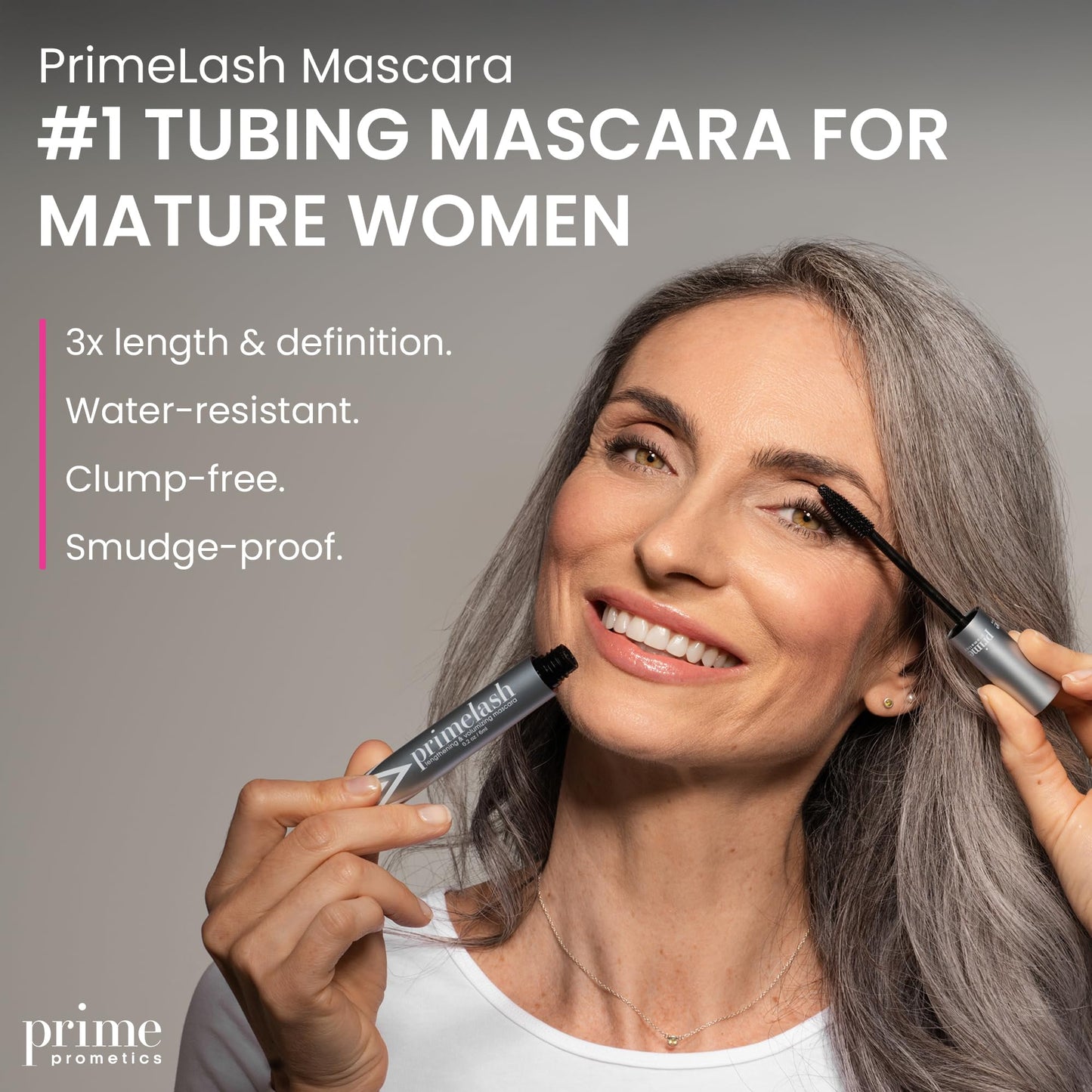 Prime Prometics PrimeLash Mascara for Older Women – Volumizing, Incredible Length in 2 Coats – Long-Stay, Zero Clumps, Hypoallergenic (Blue)