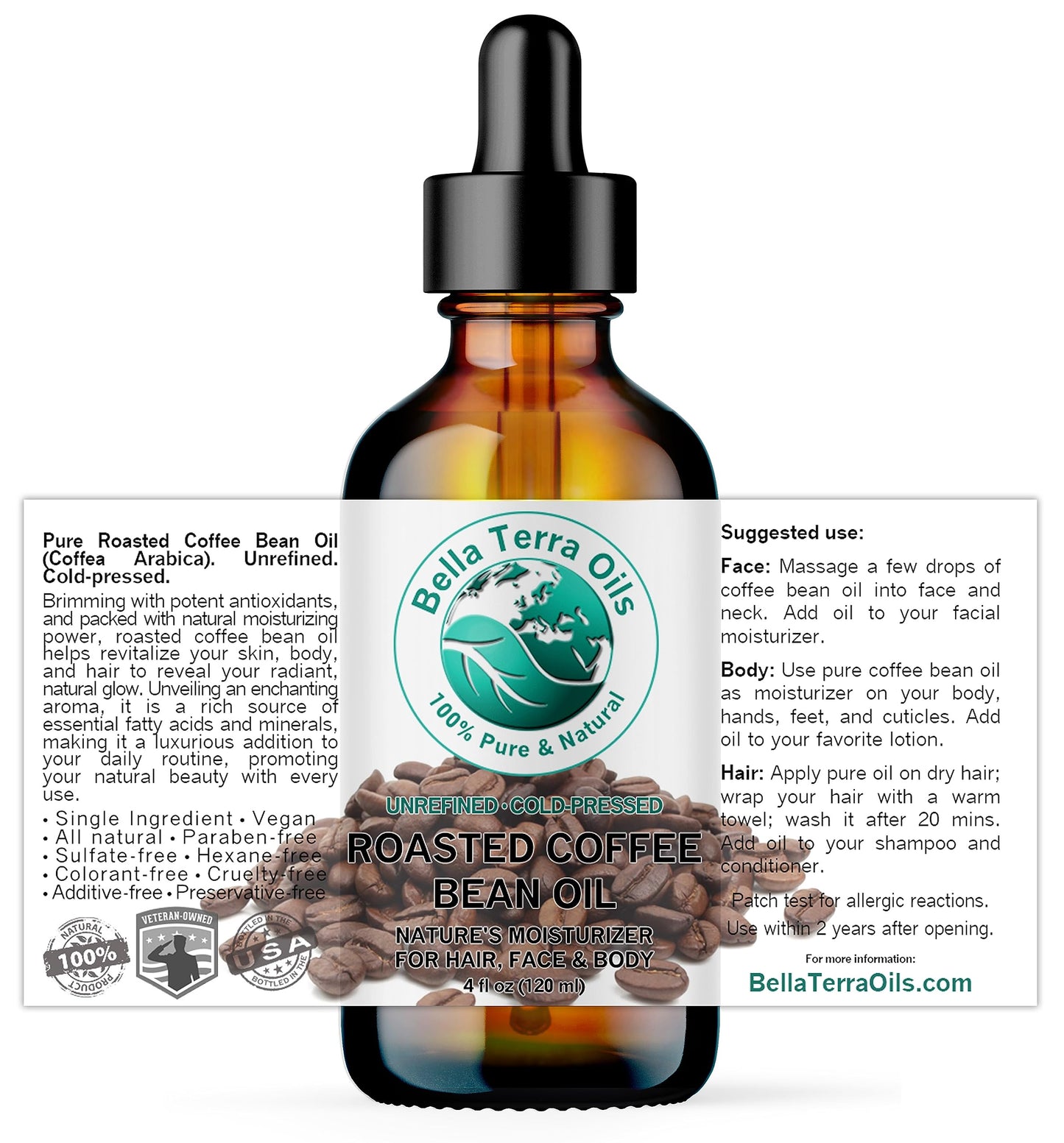 Bella Terra Oils – Roasted Bean Oil 4oz – A Symphony of Oils for Flavoring, Rich in Chlorogenic Acid, For the Love of Pure Aroma