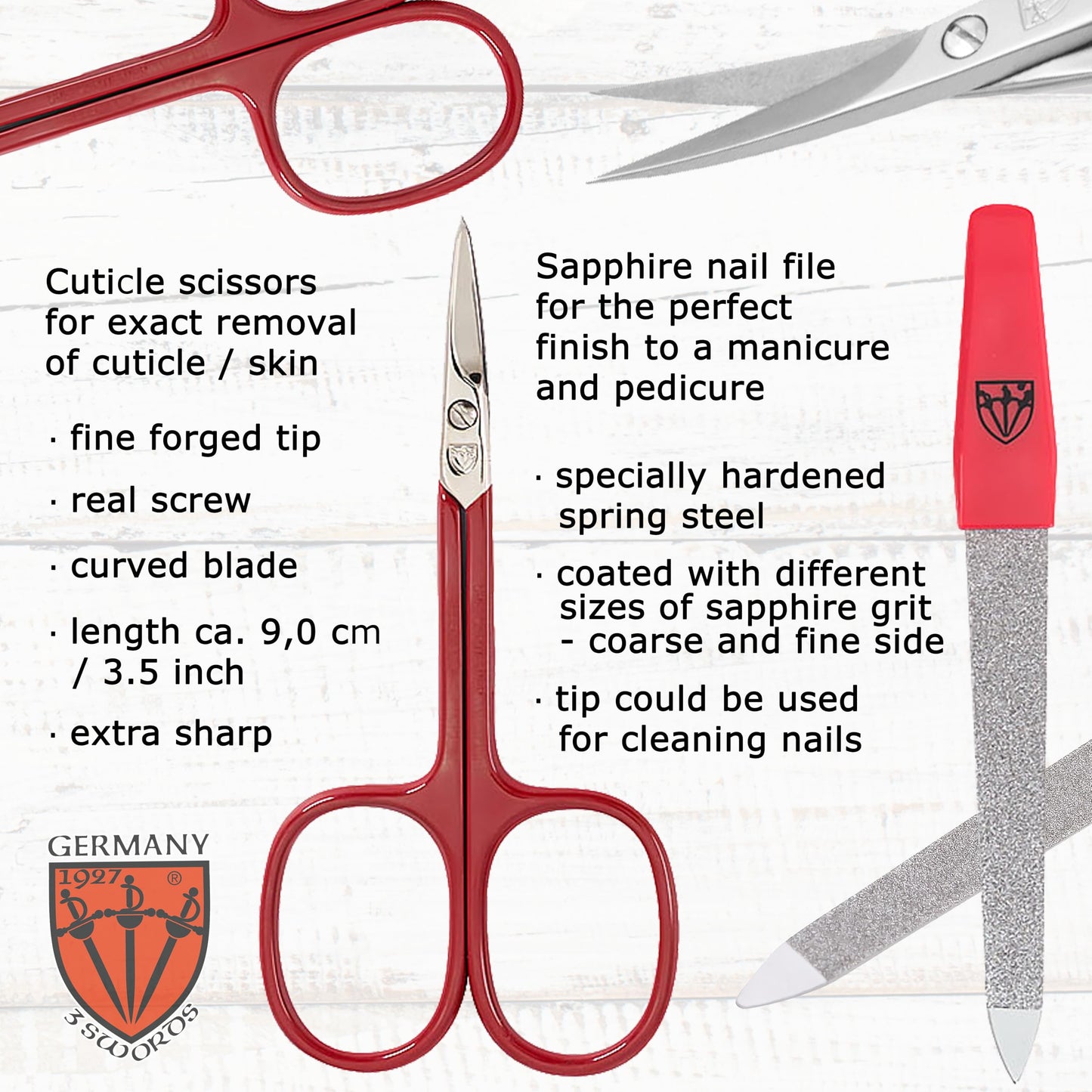 3 Swords Germany - brand quality 5 piece manicure pedicure grooming kit set for professional finger & toe nail care tweezers file clipper genuine leather case in gift box, Made by 3 Swords (03898)
