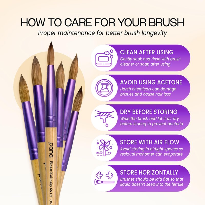 Pana USA Acrylic Nail Brush100% Pure Kolinsky Hair New LIMITED EDITION BEIGE PURPLE Wood Handle with Purple Ferrule Round Shaped Style (Size # 12)