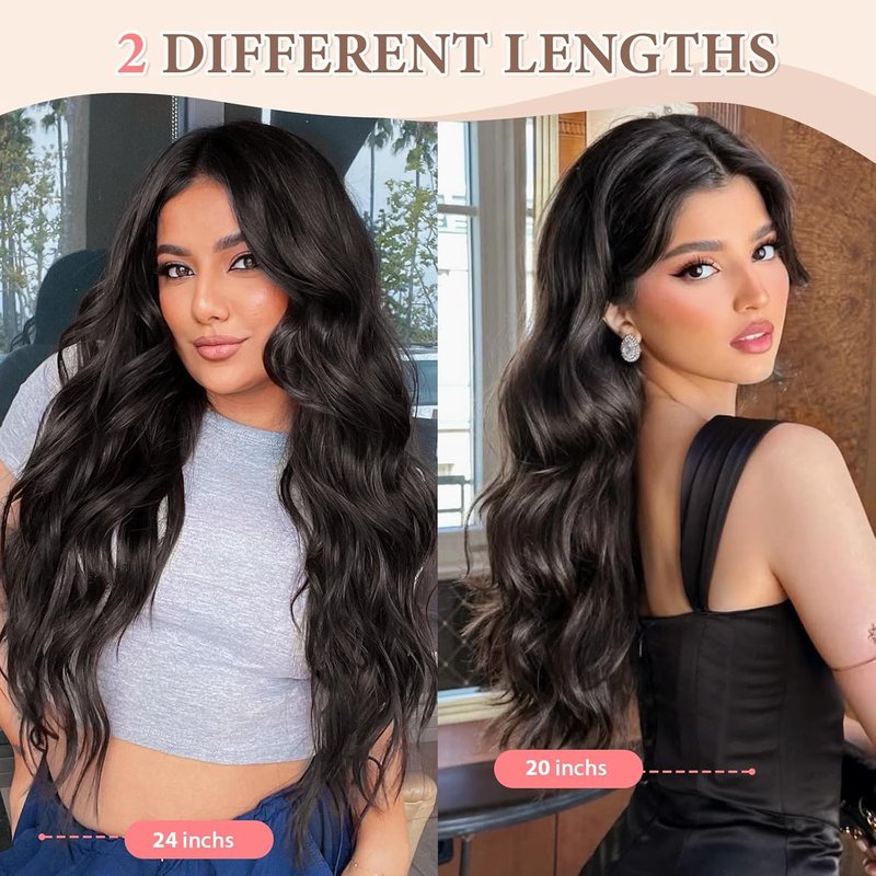 Clip-In Hair Extensions - 6 PCS Natural Soft Dark Brown Wavy Hairpieces | 20 Inch Length