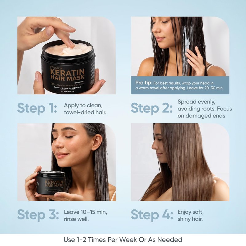 SUNATORIA Keratin Hair Mask - Deep Repair for Dry, Damaged Hair - Hydrolyzed Keratin, Hyaluronic Acid, Argan Oil and Collagen - Sulfate-Free, Paraben-Free| 8.5 fl oz