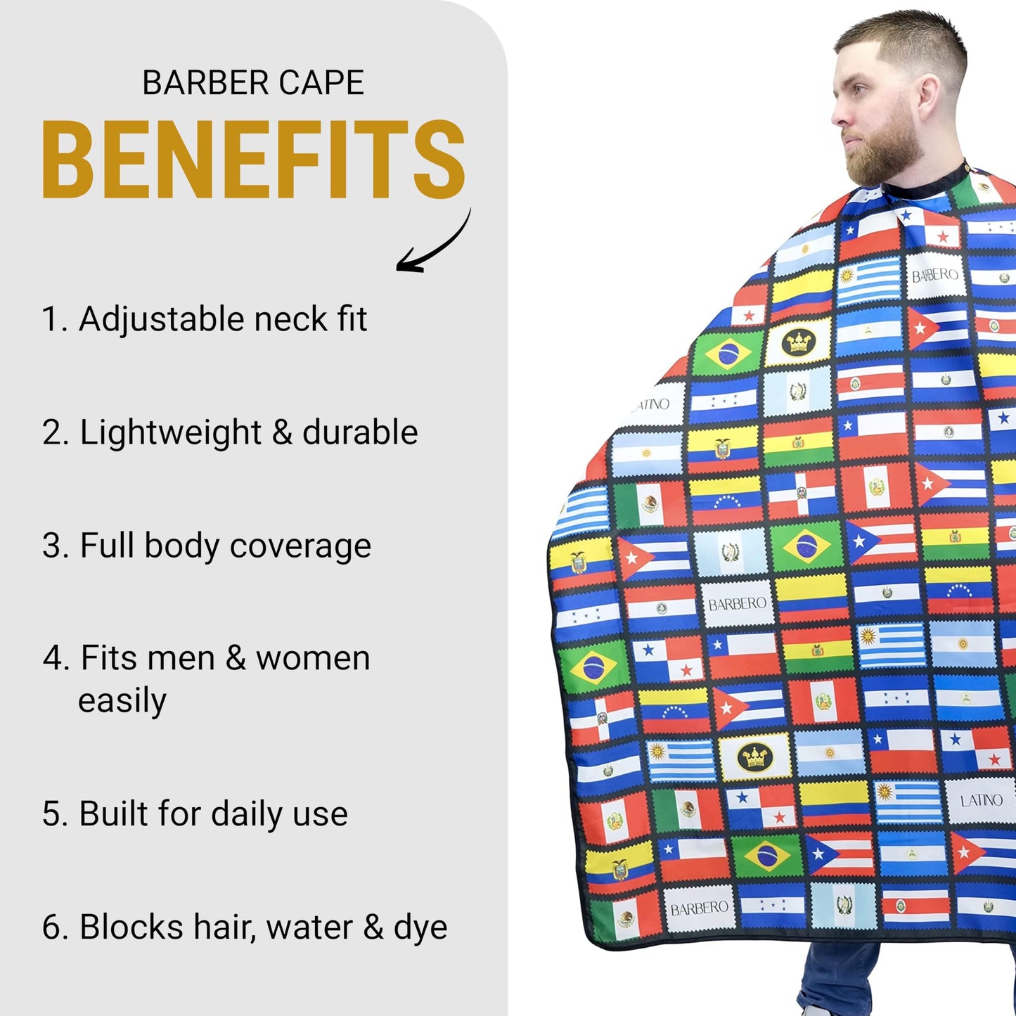 King Midas Barber Hair Cutting Cape for Men & Women - Adjustable Neck Hair Cape for Haircuts with Snap Button, Bandana Barber Cape - Flags – Latino